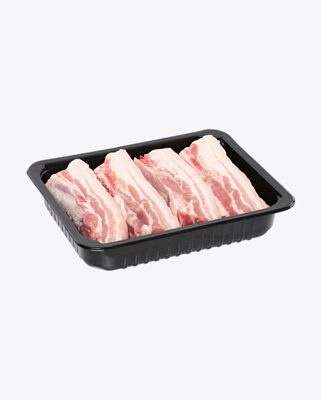 Raw Pork Breast Slices in Tray PNG