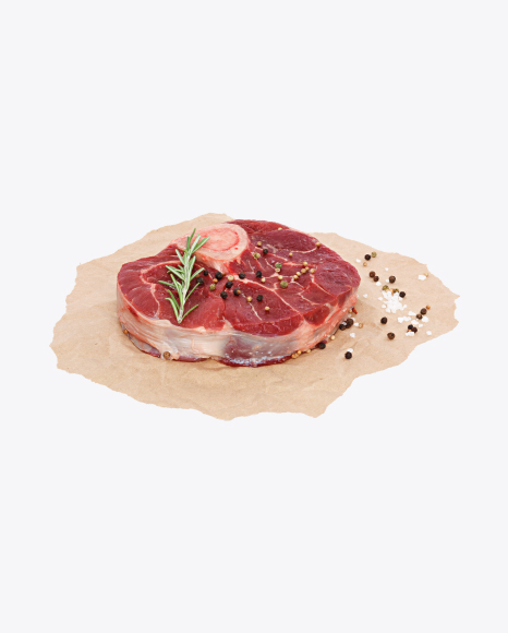 Beef Shank with Rosemary, Pepper and Salt on Craft Paper PNG