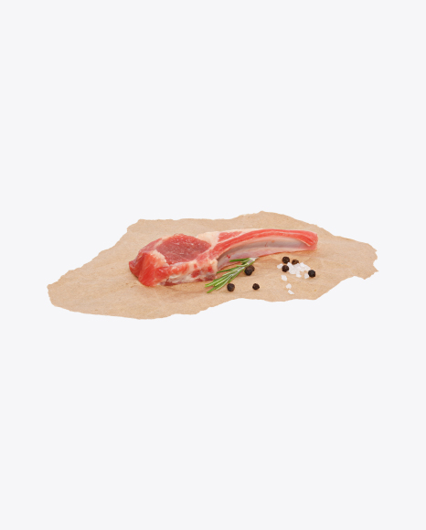 Lamb Rack Cutlet with Rosemary, Pepper and Salt on Craft Paper PNG