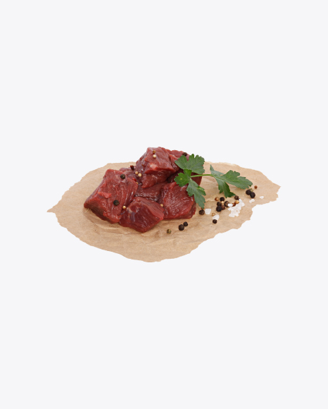 Diced Beef with Parsley, Pepper and Salt on Craft Paper PNG