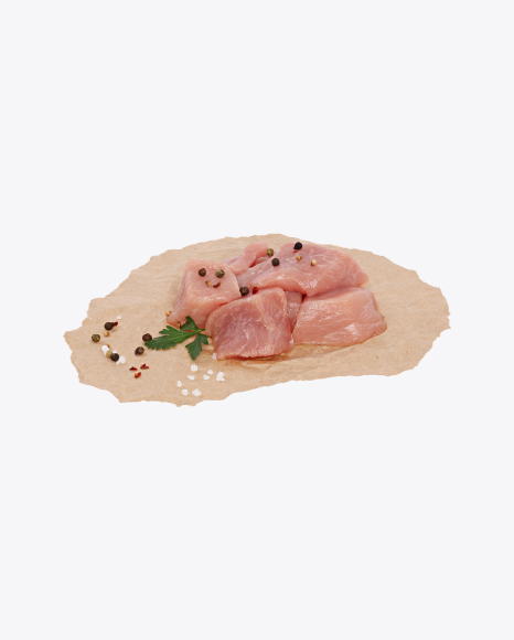 Diced Pork with Parsley, Pepper and Salt on Craft Paper PNG