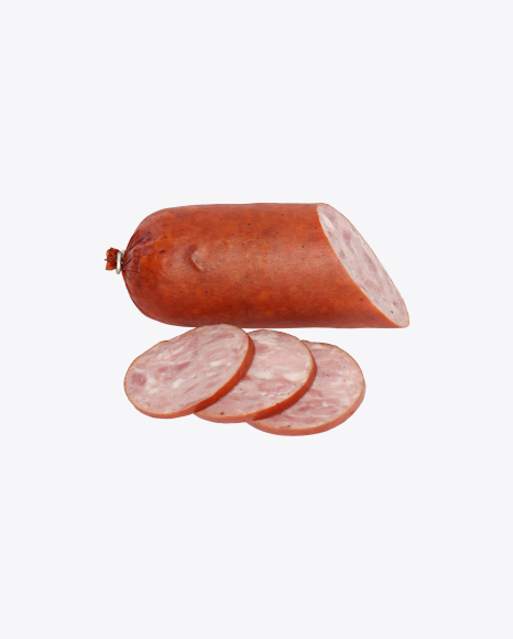 Semi-Smoked Pork Sausage Half and Slices PNG