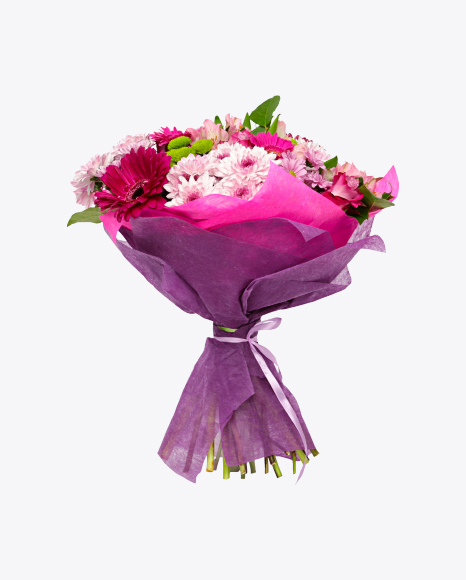 Mixed Flowers Bouquet Wrapped in Paper PNG