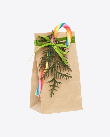 Christmas Gift in Paper Bag with Candy Cane PNG