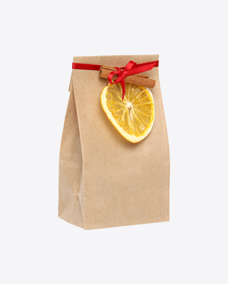 Christmas Gift in Paper Bag with Cinnamon and Dried Orange Slice PNG