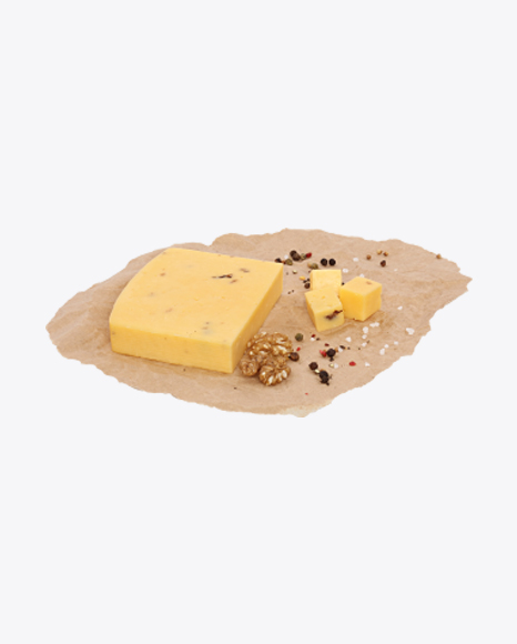 Block of Cheese, Walnuts and Spices on Craft Paper PNG