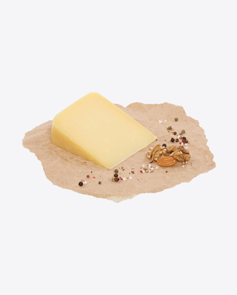 Parmesan Cheese Triangle, Nuts and Spices on Craft Paper PNG
