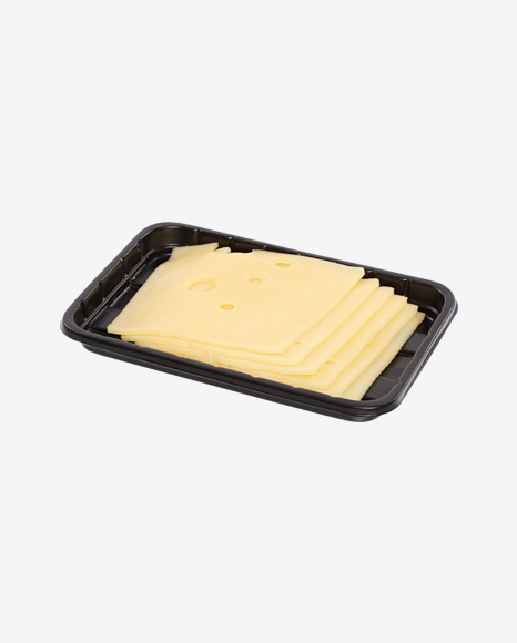 Slices of Maasdam Cheese in Tray PNG