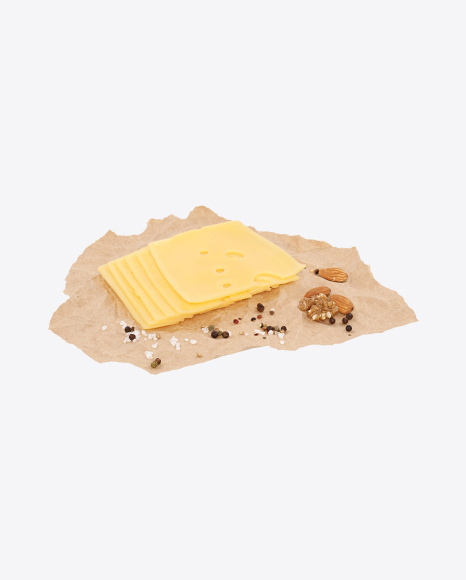 Slices of Maasdam Cheese, Nuts and Spices on Craft Paper PNG