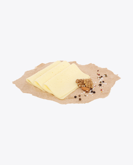 Havarti Cheese Slices, Nuts and Spices on Craft Paper PNG