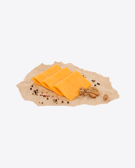 Cheddar Cheese Slices, Nuts and Spices on Craft Paper PNG