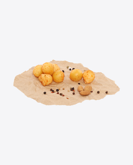 Smoked Cheese Balls in Paprika with Nuts and Spices on Craft Paper PNG