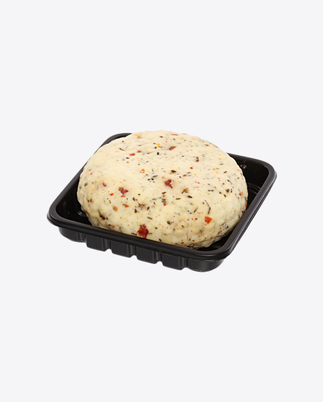 Soft Cheese with Tomato and Basil in Tray PNG
