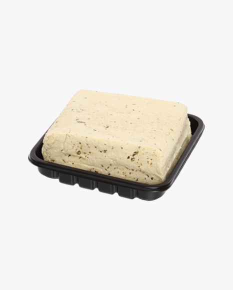 Block of Tofu Cheese with Herbs in Tray PNG