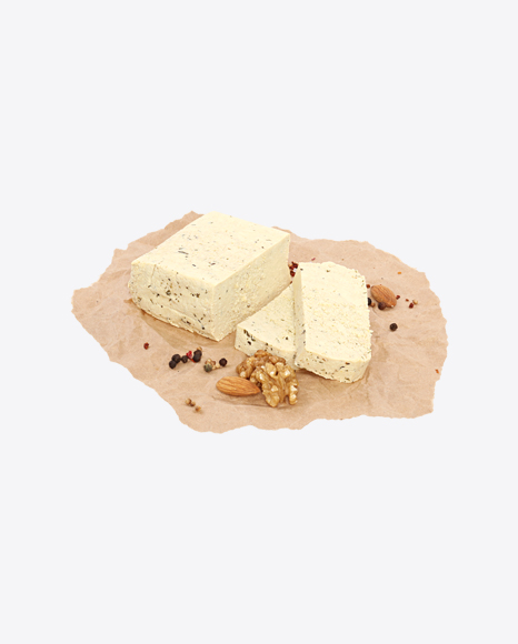 Sliced Tofu Cheese, Nuts and Spices on Craft Paper PNG