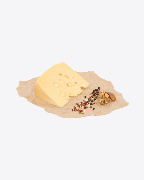 Maasdam Cheese Triangle, Nuts and Spices on Craft Paper PNG