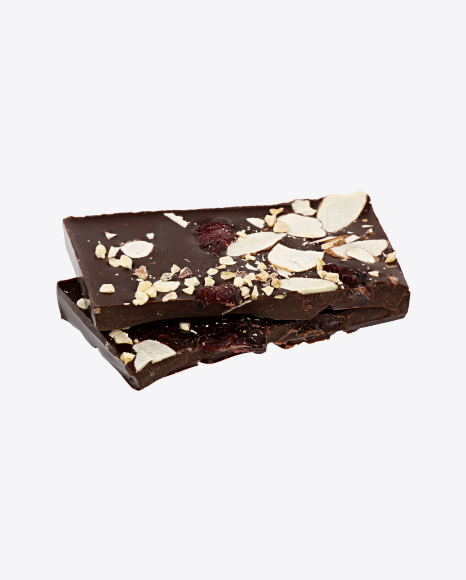 Two Pieces of Dark Chocolate with Nuts and Dried Cranberries PNG