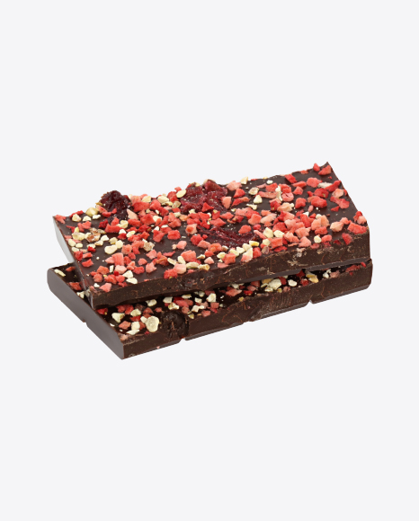 Two Pieces of Dark Chocolate with Dried Strawberries and Cranberries PNG