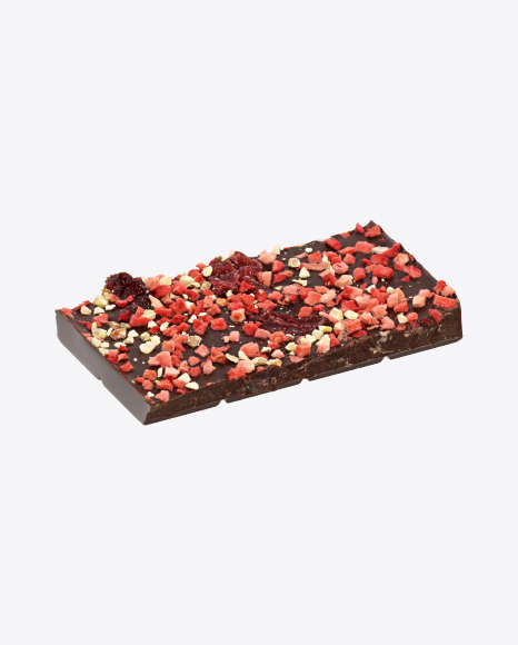 Piece of Dark Chocolate with Dried Strawberries and Cranberries PNG