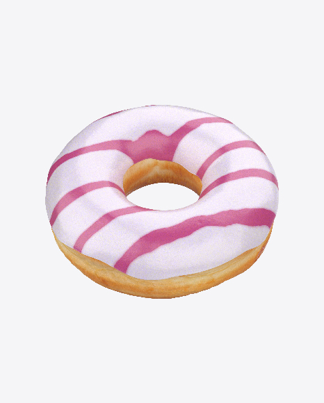 White Glazed Donut with Pink Stripes PNG