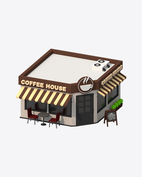 Low Poly Coffee House PNG