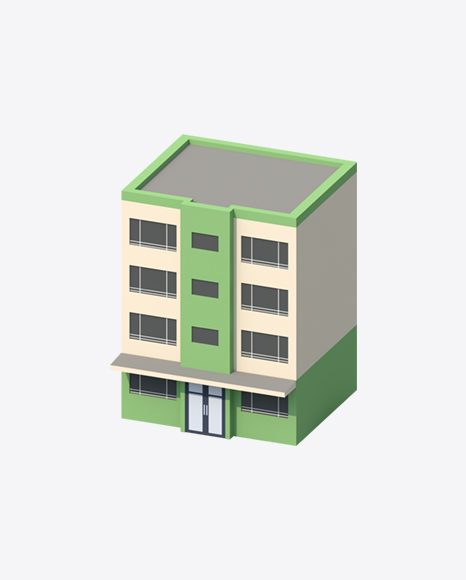Green Low Poly Building PNG