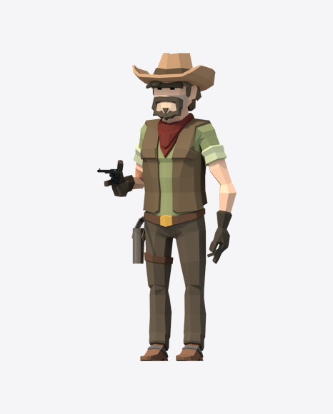 Low Poly Cowboy With Revolver