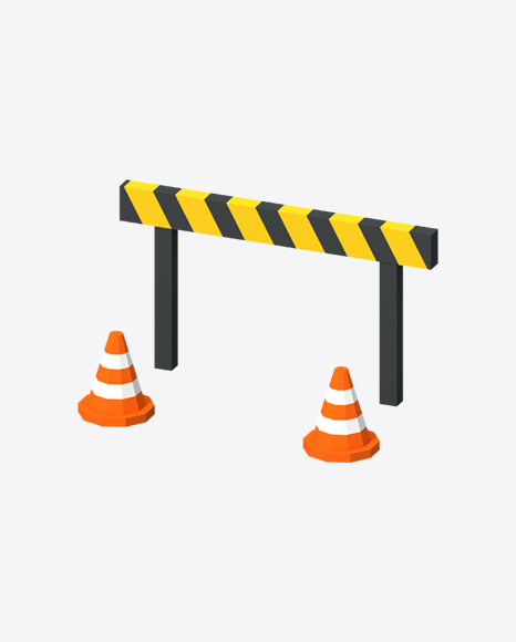Low Poly Traffic Fence and Two Cones PNG