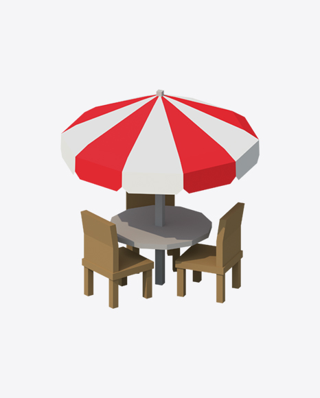 Low Poly Umbrella Table with Chairs PNG