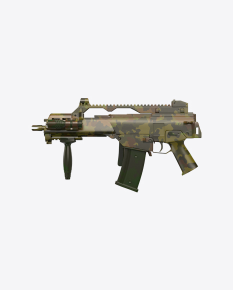 Camouflage Full-Auto Assault Rifle with Folded Stock
