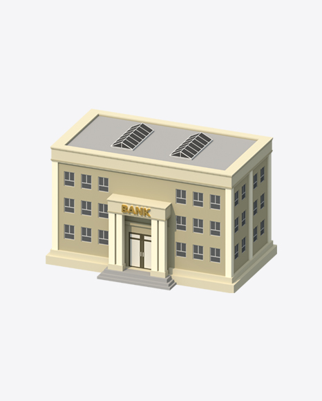 Low Poly Bank Building PNG