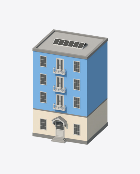 Blue Low Poly Building PNG