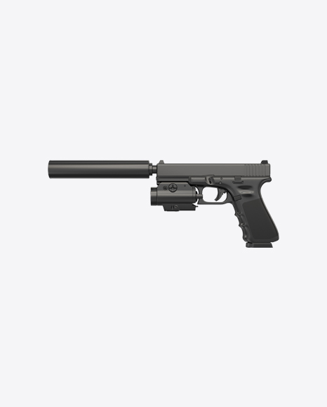 Black Gun with Silencer and Laser Sight