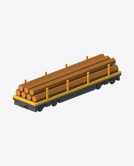 Low Poly Train Flat Car with Logs