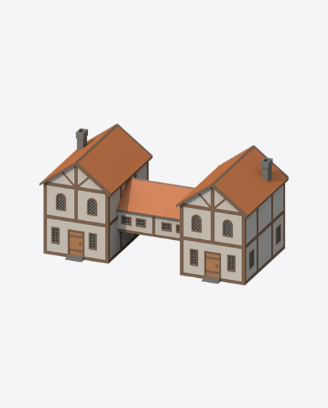Two Connected Low Poly Houses PNG