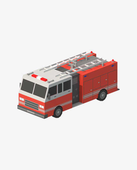 Low Poly Fire Engine PNG