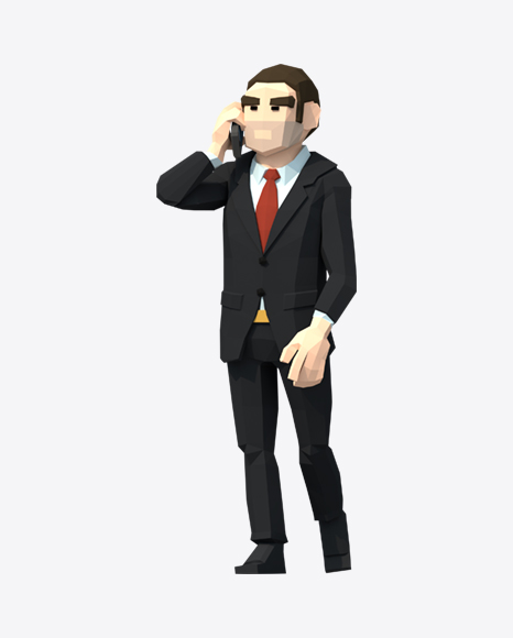 Low Poly Man in Black Suit PNG
