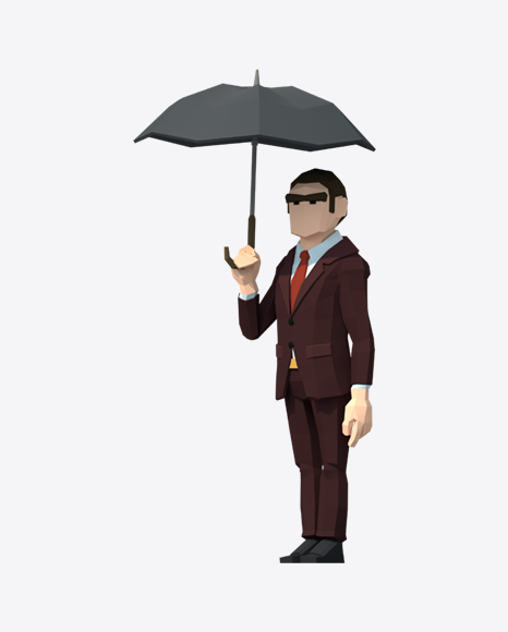 Low Poly Man with Umbrella PNG