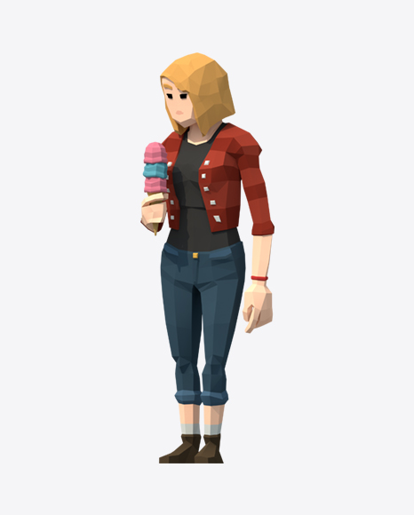 Low Poly Young Lady with Ice Cream PNG