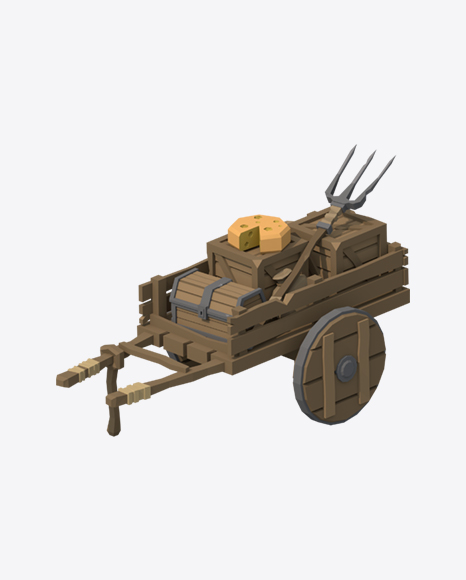 Low Poly Wooden Cart PNG