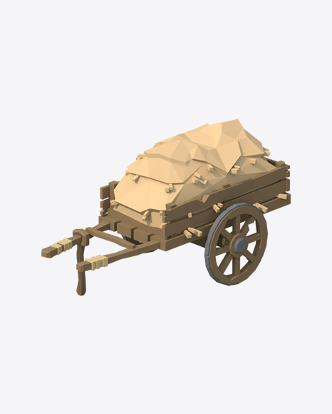 Low Poly Cart with Hay PNG