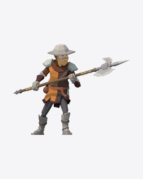 Low Poly Soldier Halberd Attack PNG