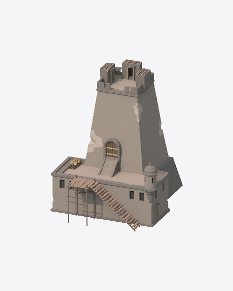 Low Poly Fortress Tower PNG