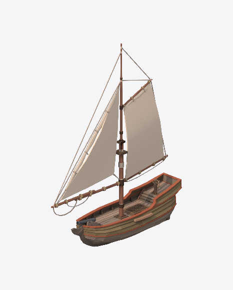 Low Poly Small Sailing Ship PNG