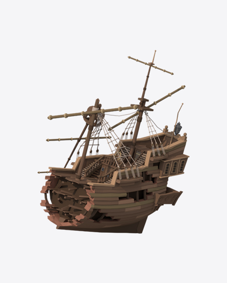 Low Poly Wrecked Ship PNG