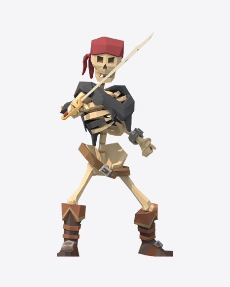Low Poly Skeleton with Cutlass PNG