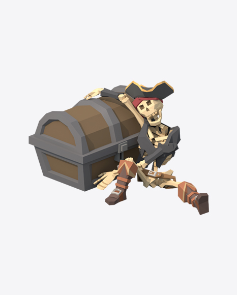 Low Poly Skeleton with Treasure Chest PNG