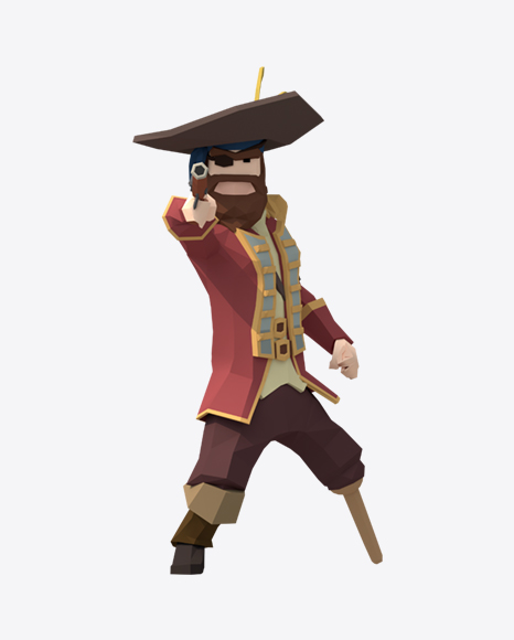 Low Poly Shooting Pirate Captain PNG