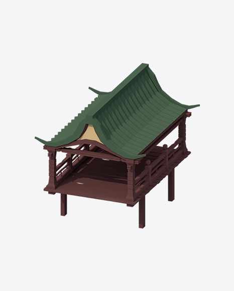 Low Poly Wooden Bridge with Roof PNG
