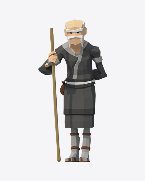 Low Poly Sensei with Bo PNG
